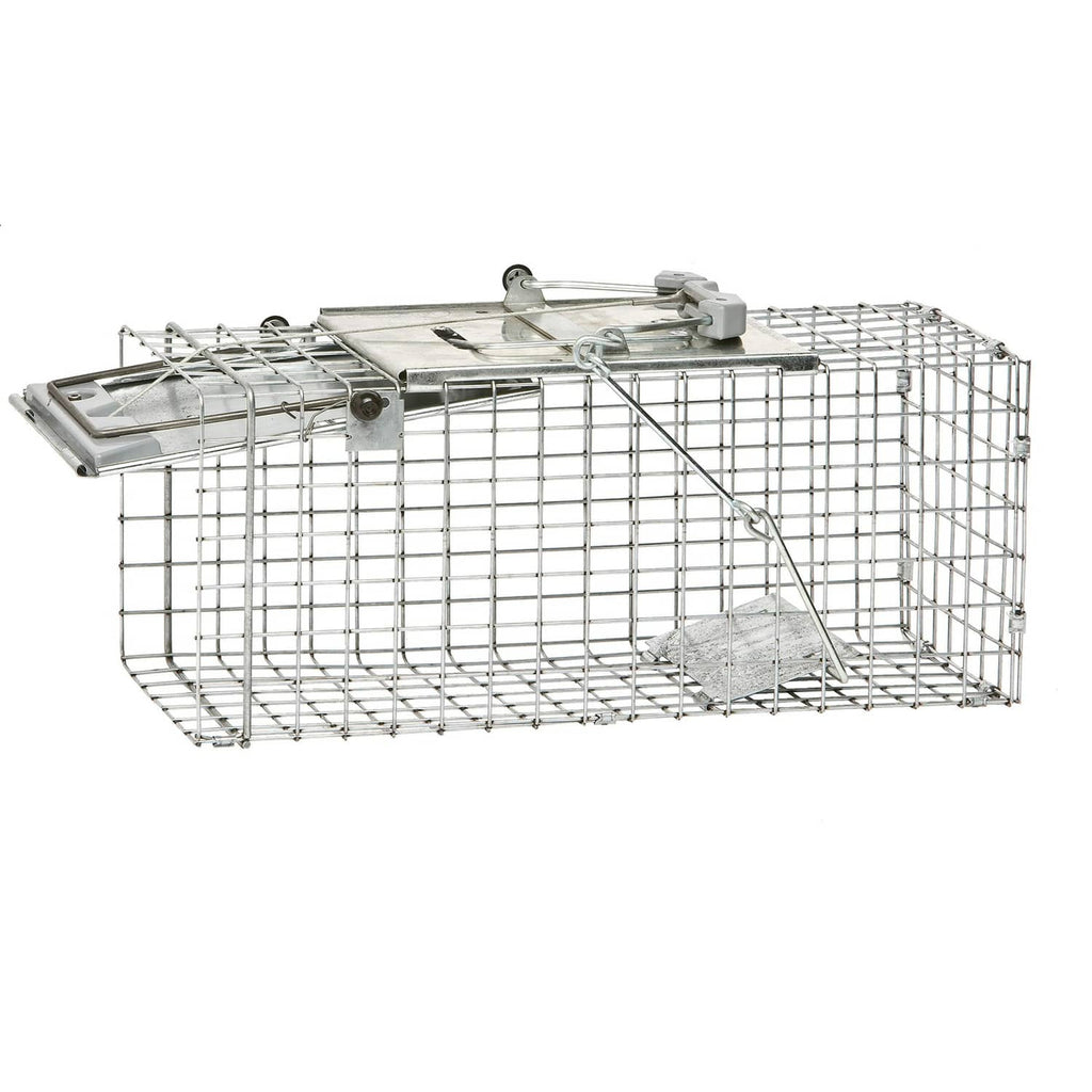 Havahart small 1-door gray live trap with wire mesh and top trigger