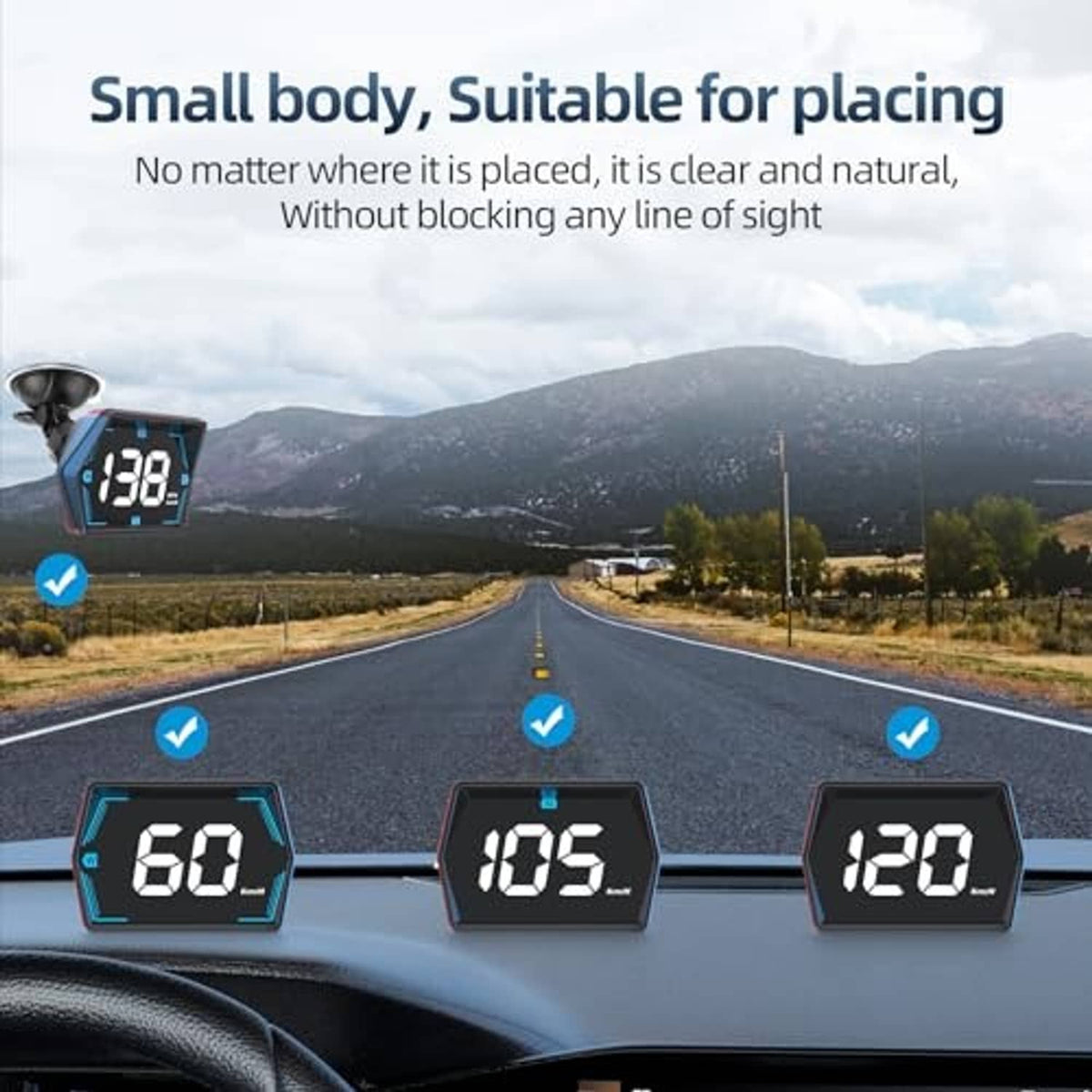 Compact GPS head-up speedometer displaying 139 on small black unit