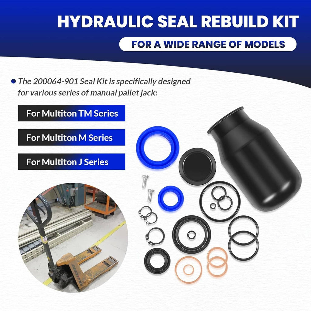 Hydraulic seal rebuild kit with black cylinder housing and blue seal ring set