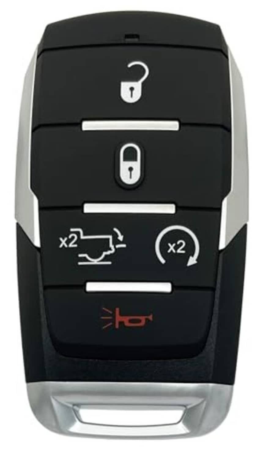 Black smart key fob cover shell with lock and unlock button icons, silver bottom trim