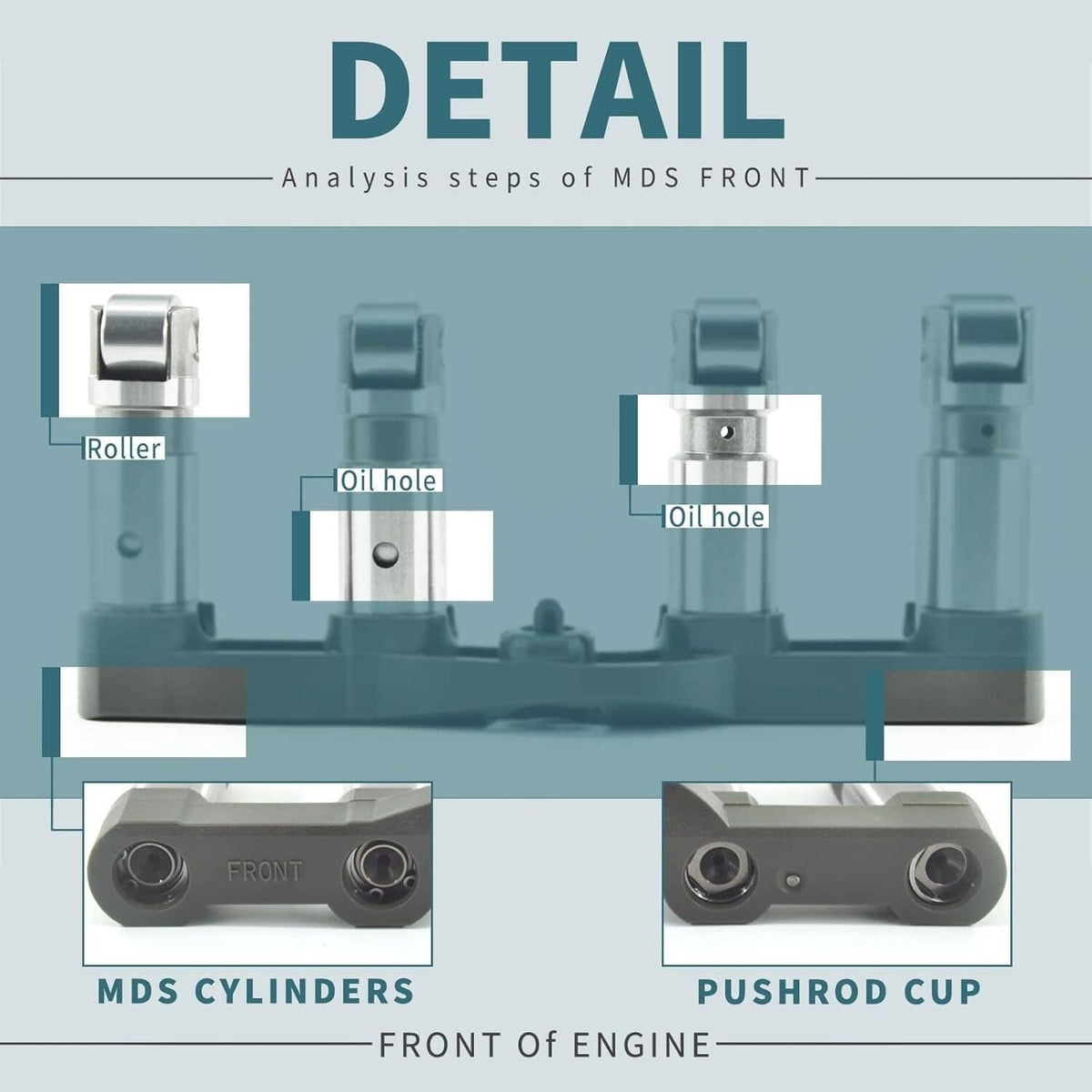 Hydraulic lifter detail diagram showing front view parts and oil hole labels