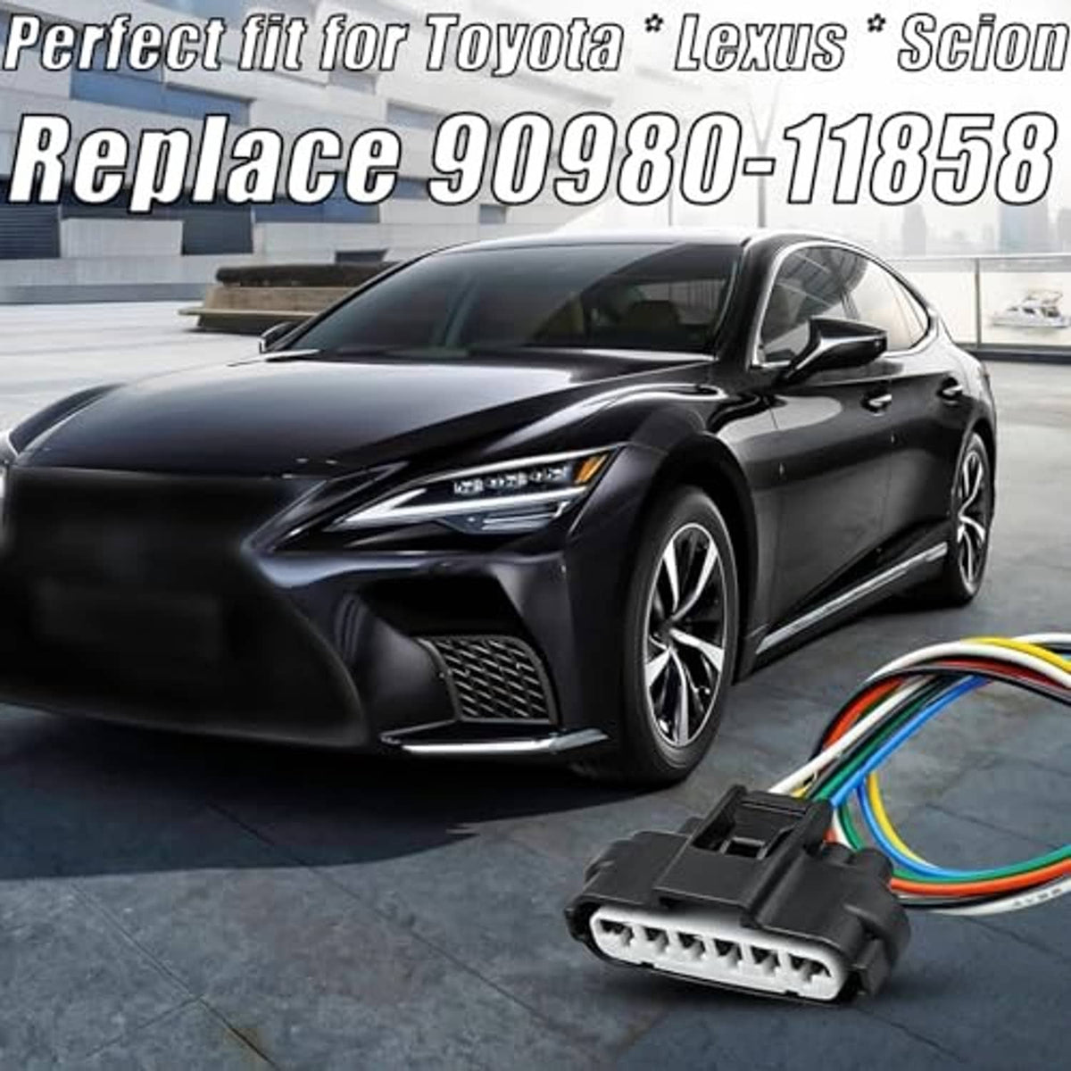 Vehicle throttle sensor wire harness with black multi-pin connector and colored leads