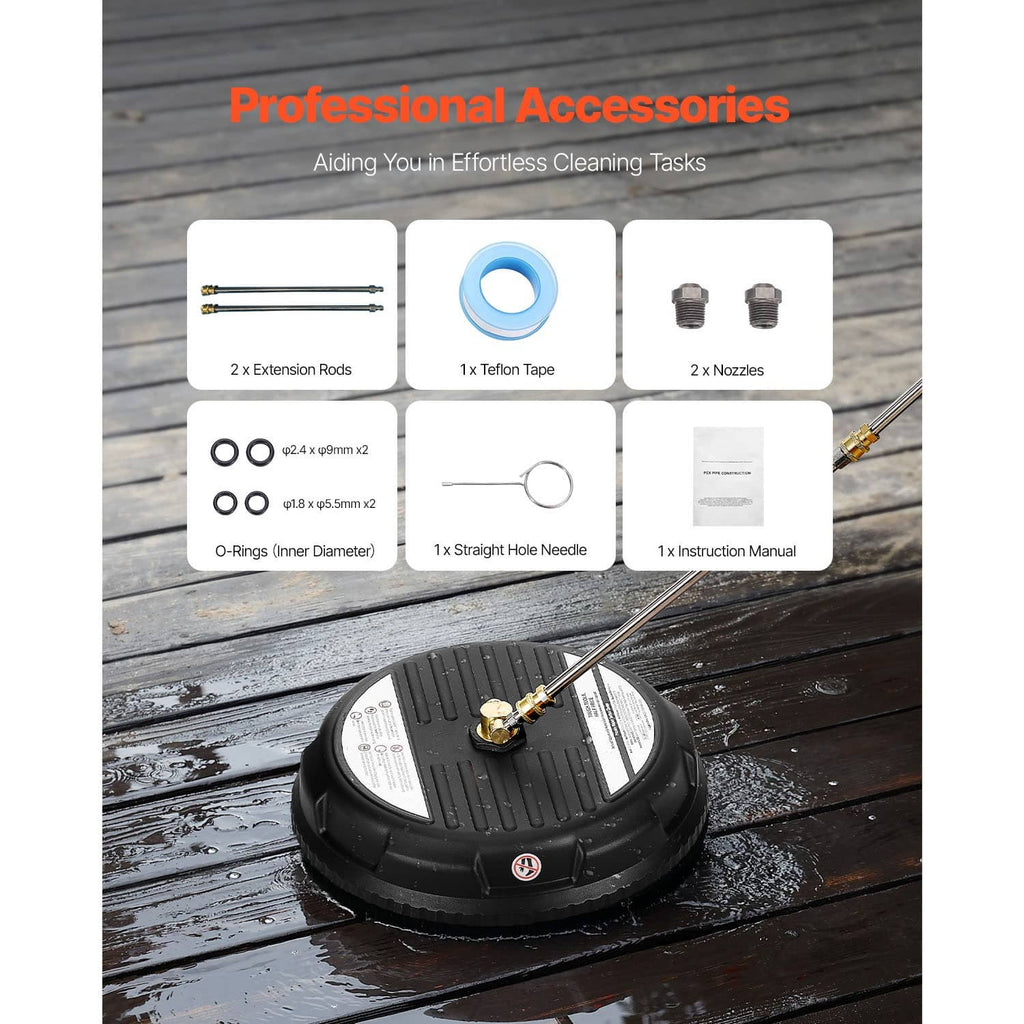 Surface cleaner accessory kit with 2 extension rods, nozzles, and O-rings
