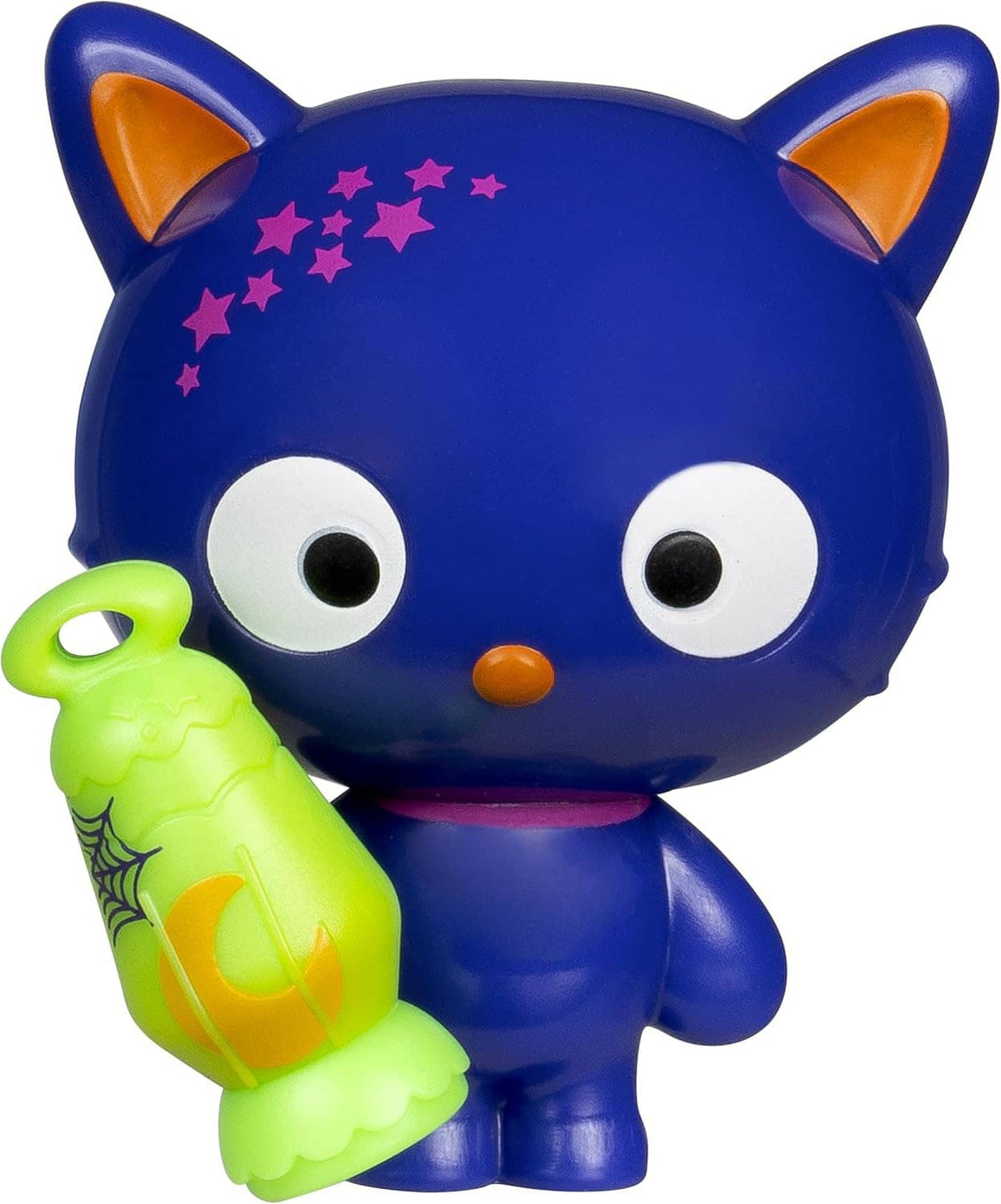 Blue cat figure holding a green candy accessory