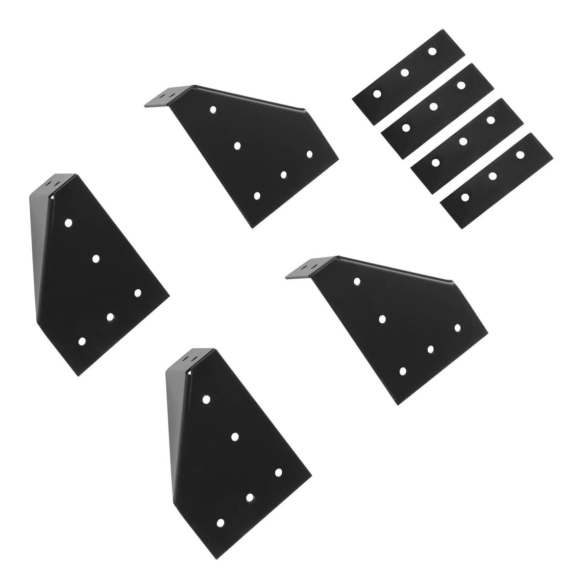 Black metal side-mount roof rack bracket set with drilled mounting holes