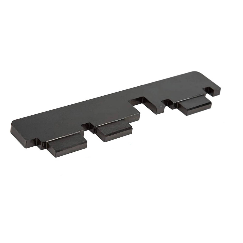 Engine timing tool spacer bar with two raised tabs, black metal