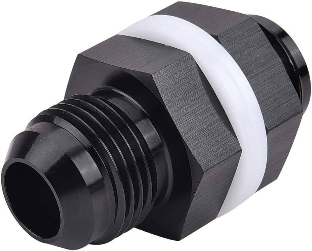 Black aluminum AN adapter with white PTFE sealing ring and threaded male port