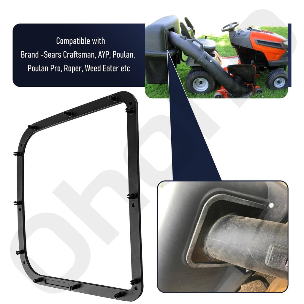 Black bagger seal frame with circular center opening and corner mounting bolts