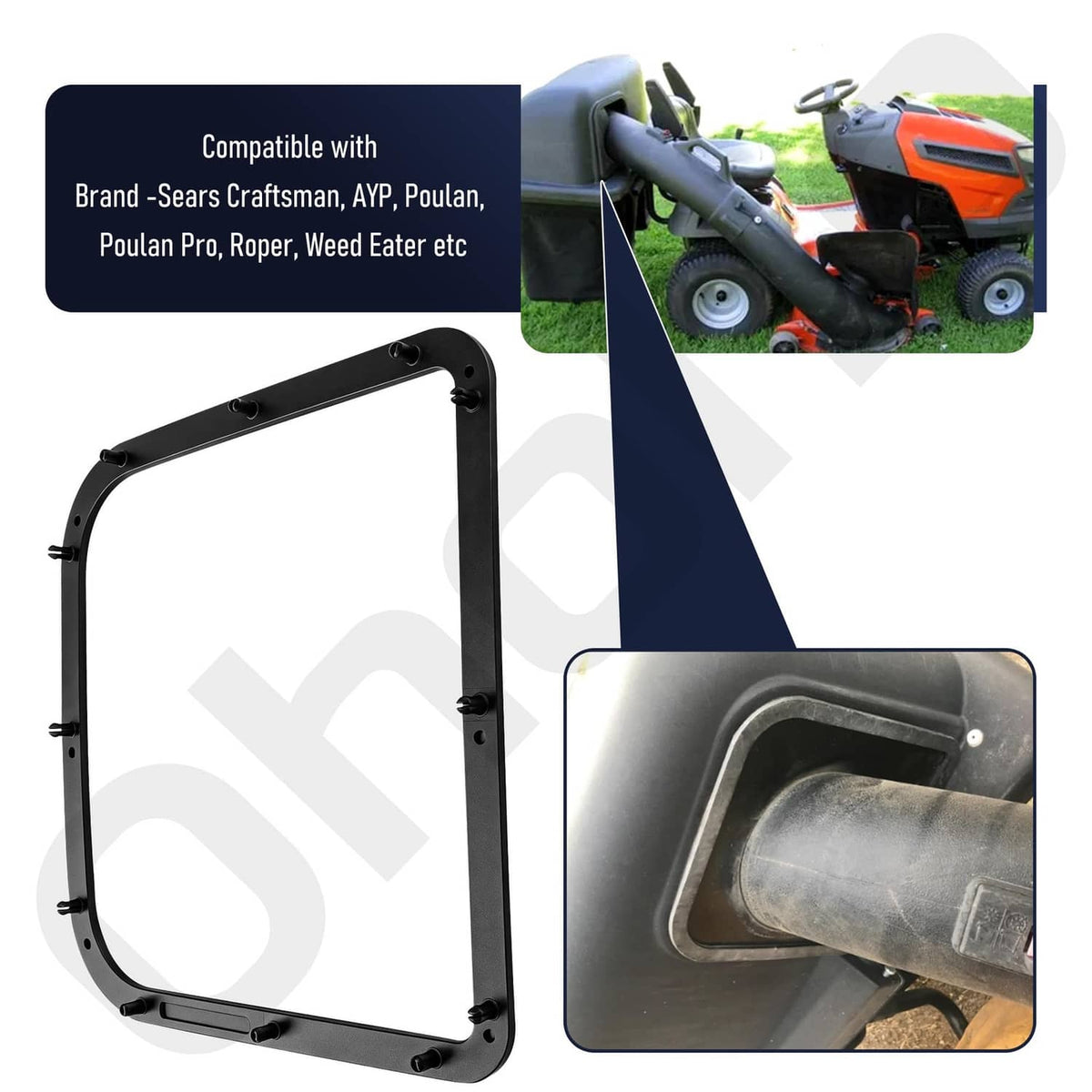 Black bagger seal frame with circular center opening and corner mounting bolts