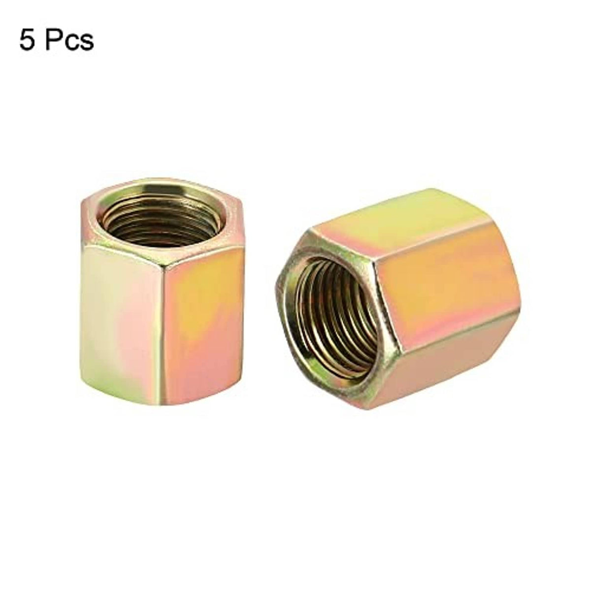 Pair of zinc-plated hex coupling nuts, M10x1 fine internal threads, 5-pack