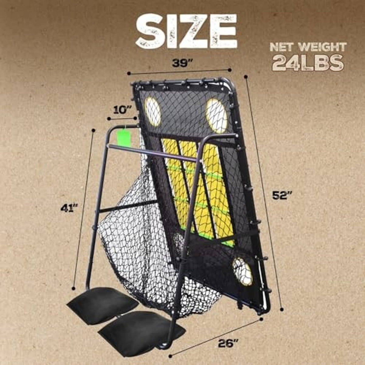Baseball pitching net with blue 1–9 strike zone target and rigid support frame