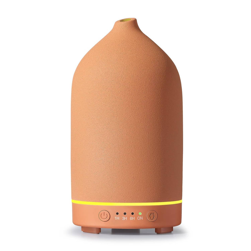 Gooamp ceramic essential oil diffuser, matte stone brown, touch control base, rounded top