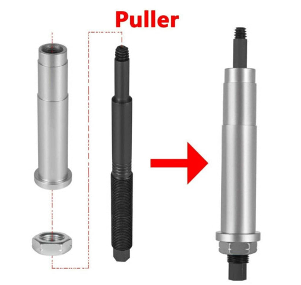 Spark plug puller tool set, metal cylinder sleeve with threaded rod and hex handle
