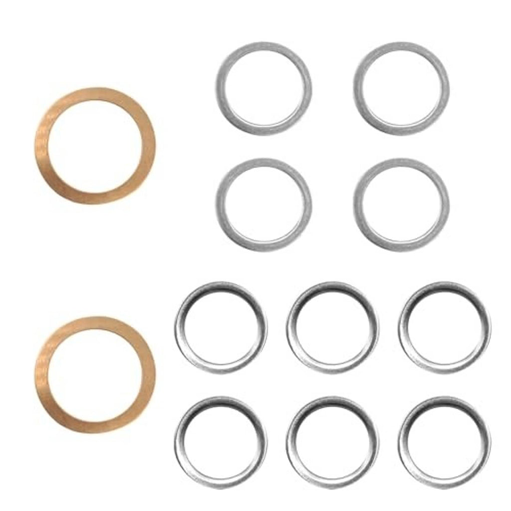 12-piece drain plug crush gasket set, copper and steel-looking sealing rings