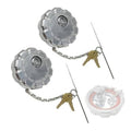Silver locking diesel fuel tank cap set with chain and two keys