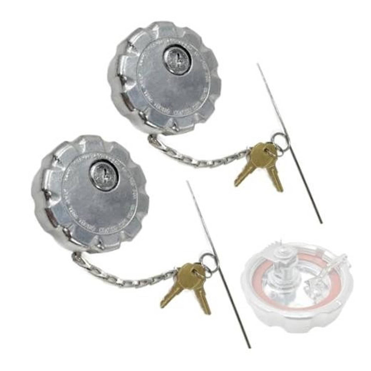 Silver locking diesel fuel tank cap set with chain and two keys