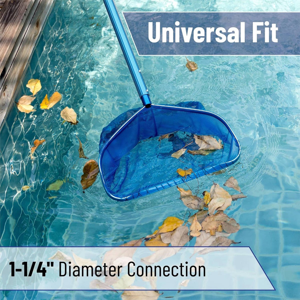 Blue pool pole with 1-1/4 in diameter connection for attaching cleaning tools