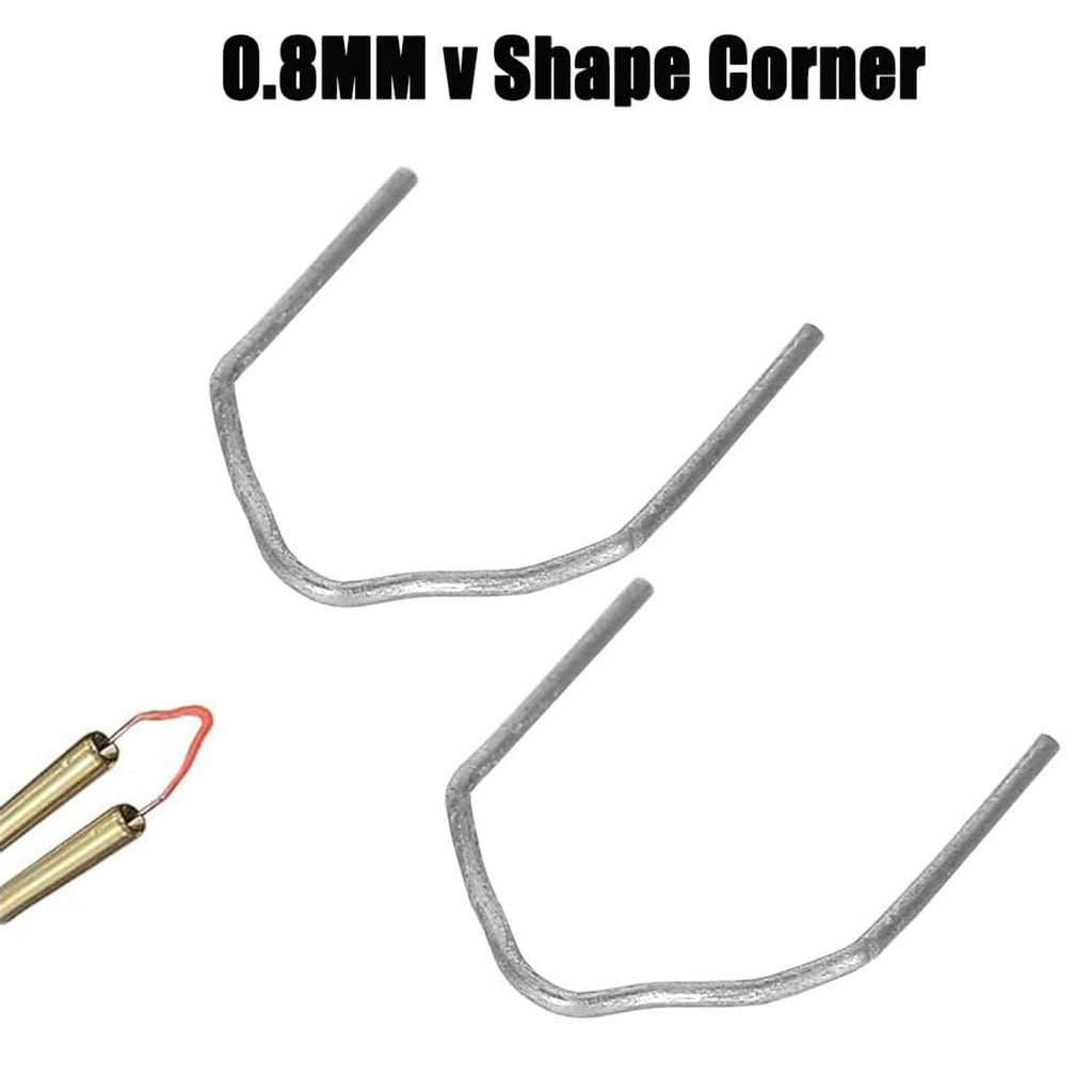 Silver 0.8mm V-shaped corner welding staples, two-piece close-up