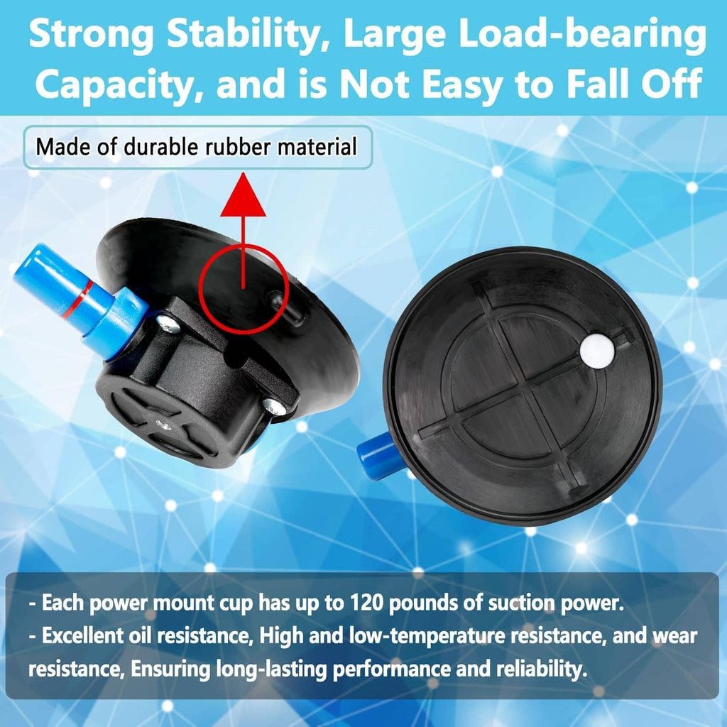 Rubber vacuum suction cup mount with blue connector, close-up of base and ports