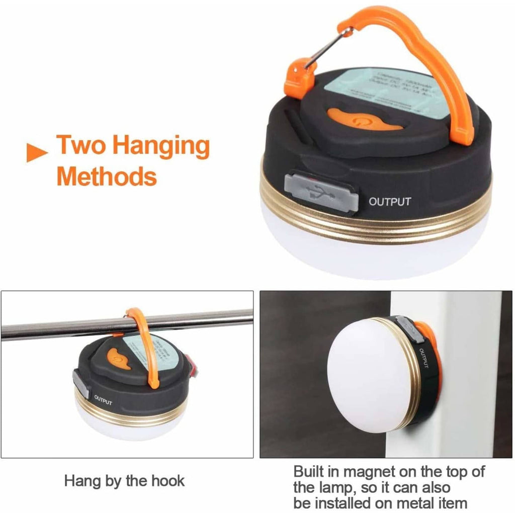 LED camping lantern with hook for hanging and built-in top magnet