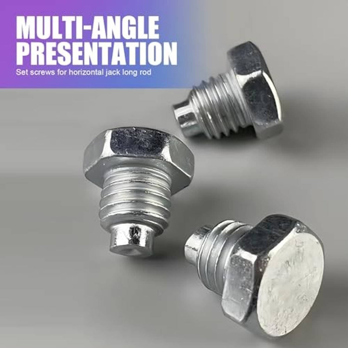 Hex-head threaded screw bolts set with flat washers, chrome finish for jack use