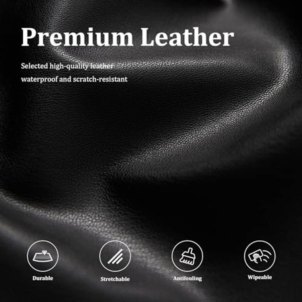 Black leather massage table cover protector texture close-up with pebbled finish