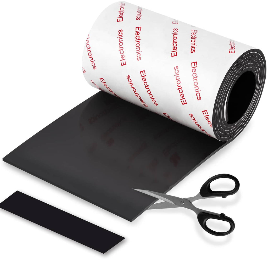 Non-slip adhesive silicone pad roll with black rectangular sheets and scissors