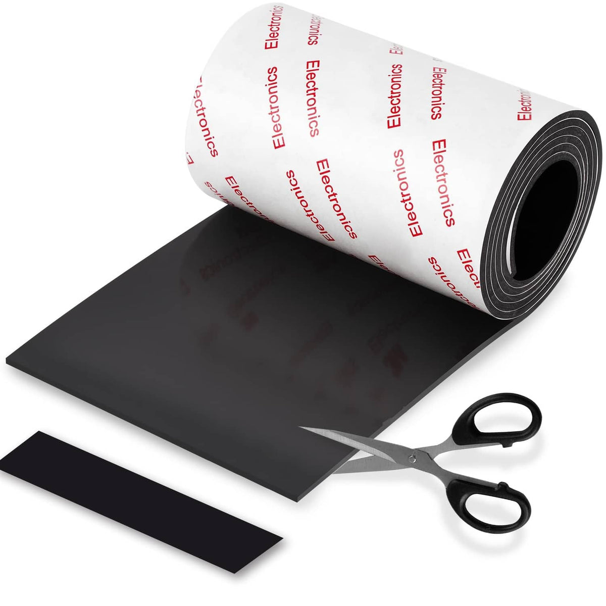 Non-slip adhesive silicone pad roll with black rectangular sheets and scissors