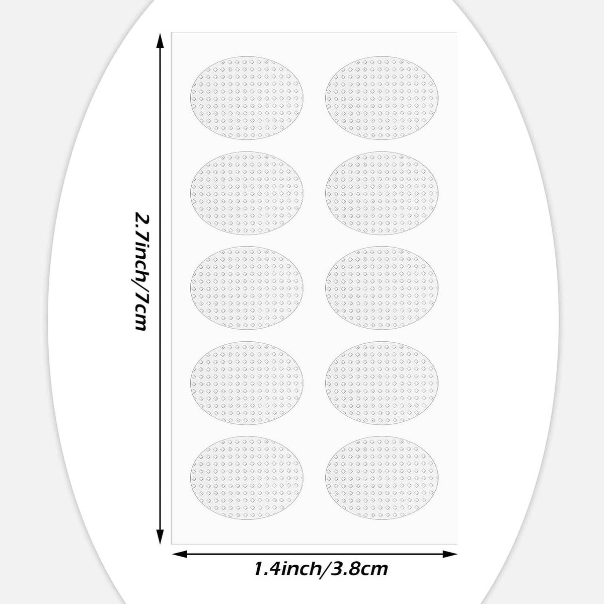 Earring sticker sheet with oval dot pads and size markings