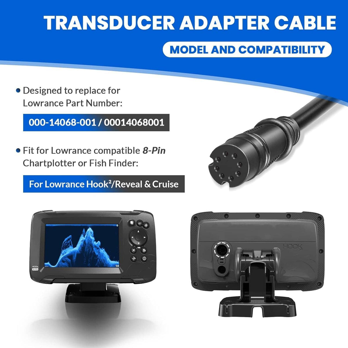 Adapter cable with black 7-pin-style connector and 8-pin-style end