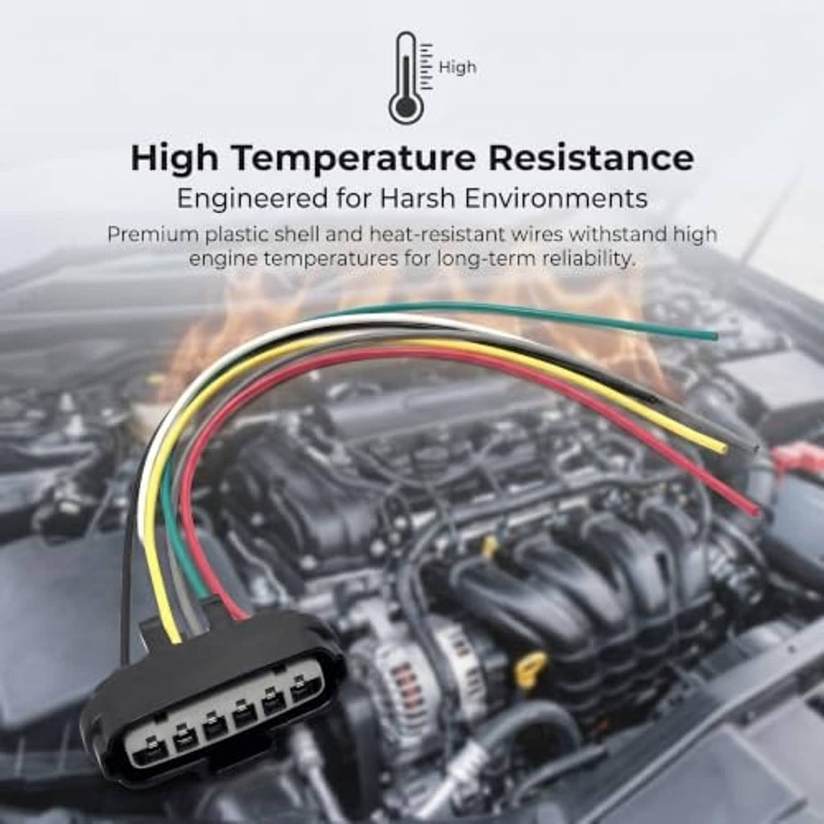 Throttle body wiring harness pigtail with 6-pin connector and colored wire leads