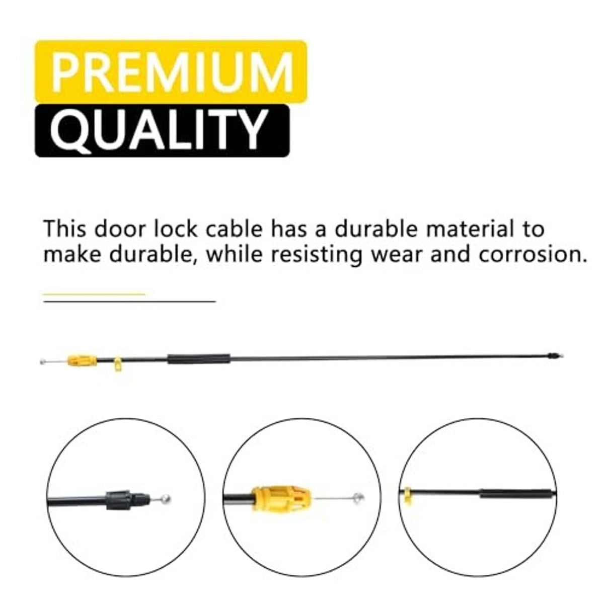Door lock cable, black cable with yellow connector and metal pin ends