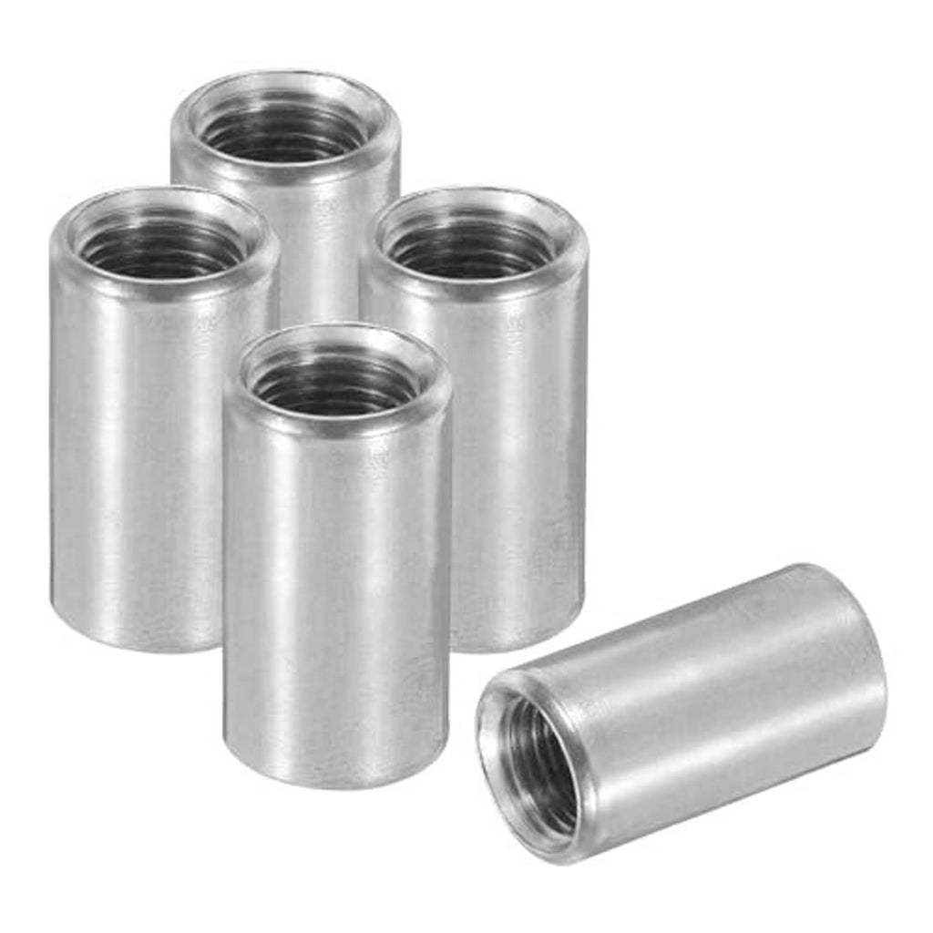 5-pack stainless steel female weld couplings with internal NPT threads, one side view