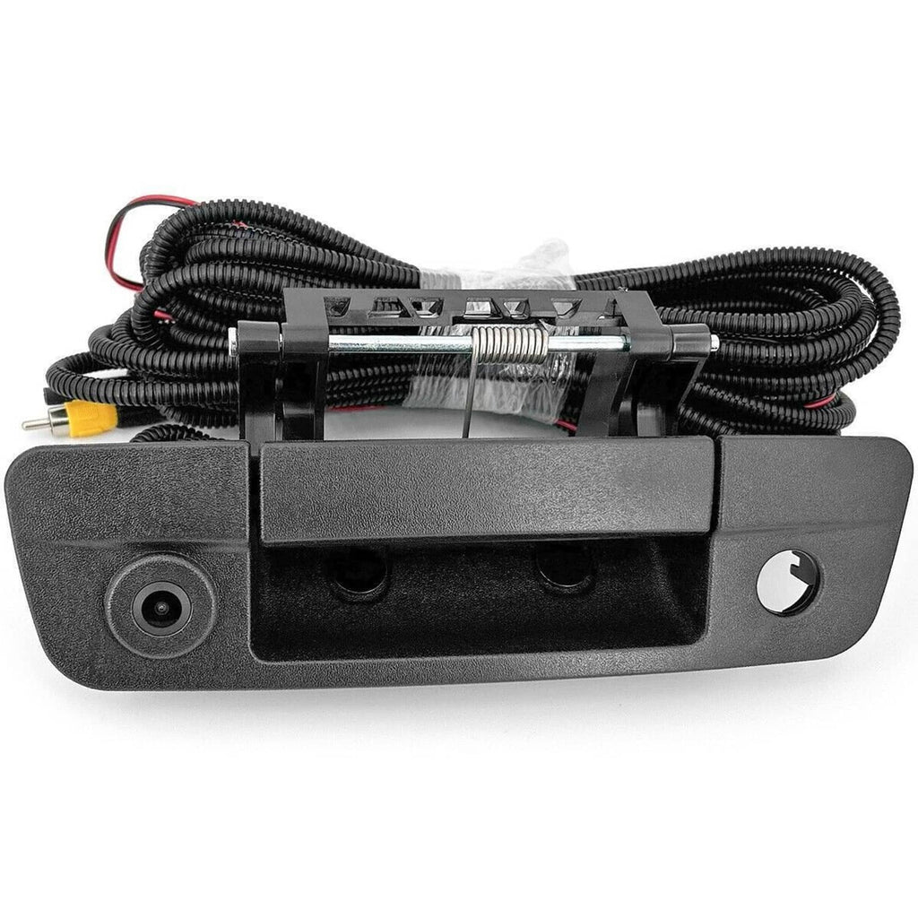 Rear tailgate handle backup camera with wiring harness and electronic module