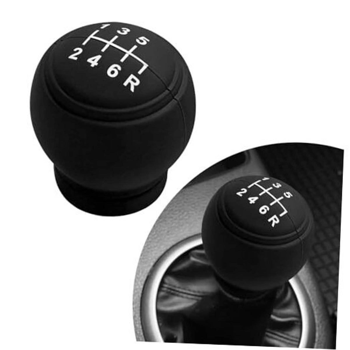 Black 6-speed gear shift knob cover with printed shift pattern 1-6 and R