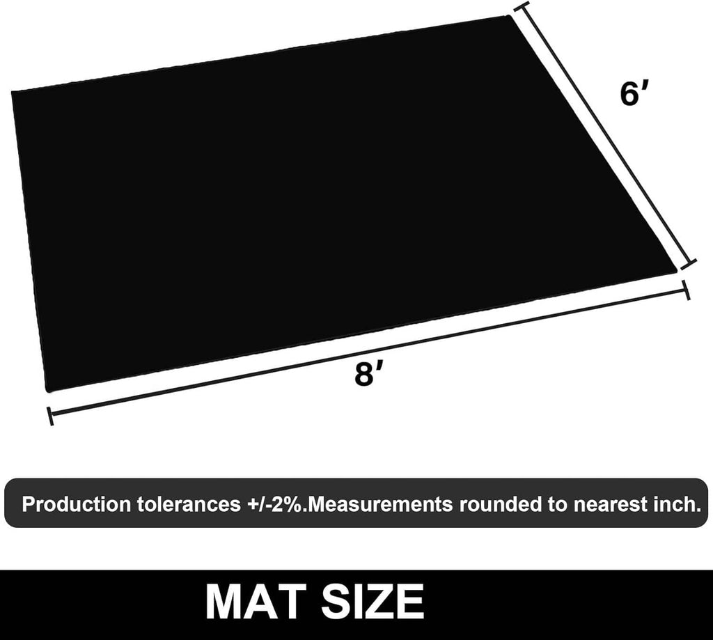 Black oil spill mat size 6 ft by 8 ft, rectangular waterproof surface