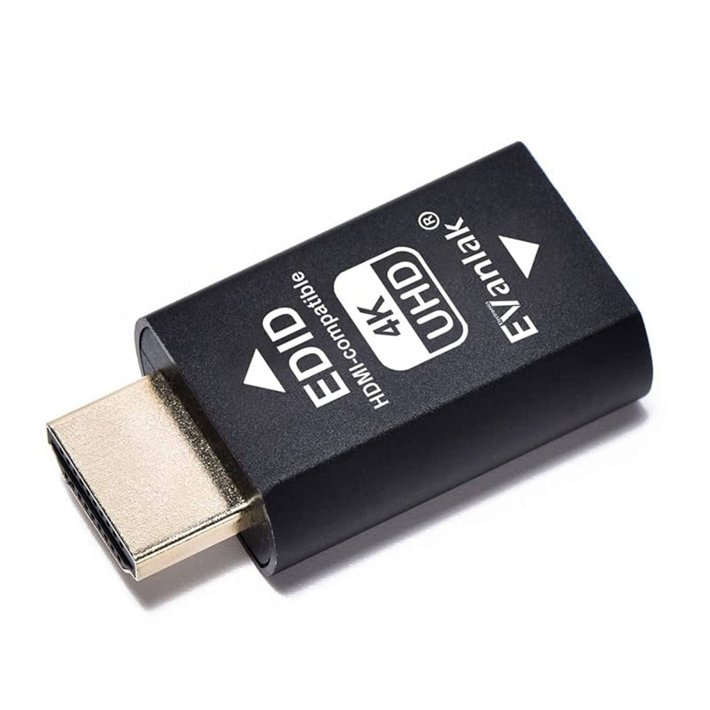 Evanlak HDMI EDID emulator passthrough adapter with gold HDMI plug, black aluminum body
