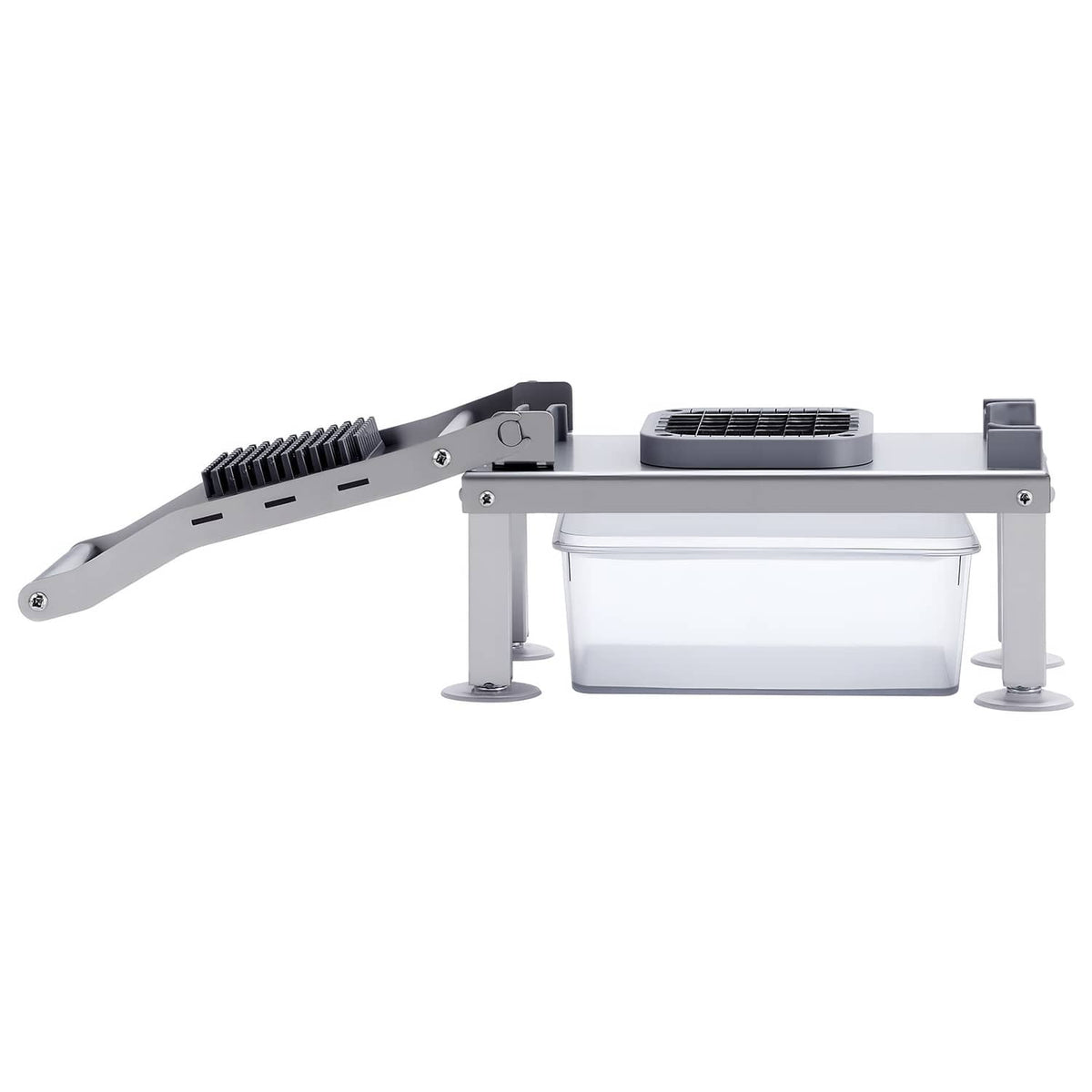 9-in-1 fruit and vegetable chopper slicer with lever, blade holder, and cutting container