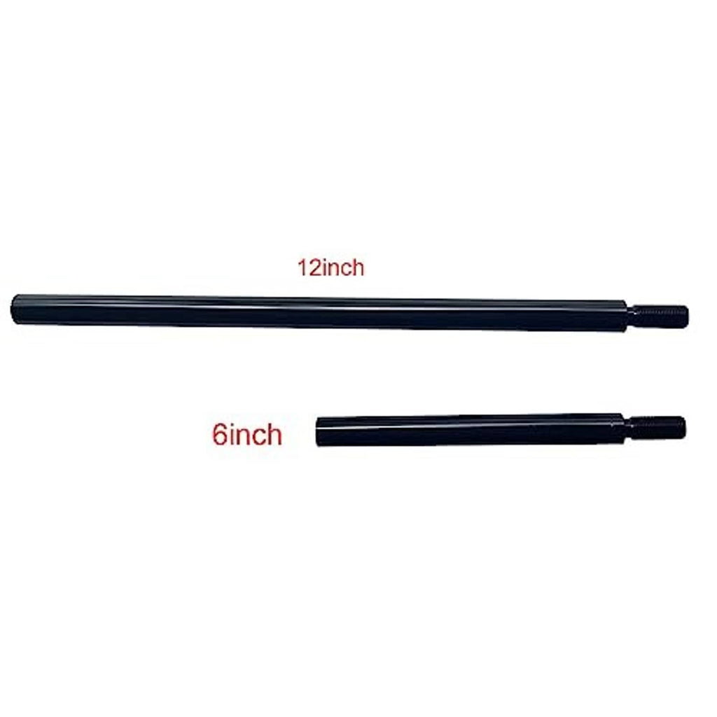Black shift knob extender size comparison: 12-inch and 6-inch rods with threads