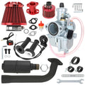 Red and black VM22 stage 2 kit with air filter, carburetor, exhaust pipe and muffler