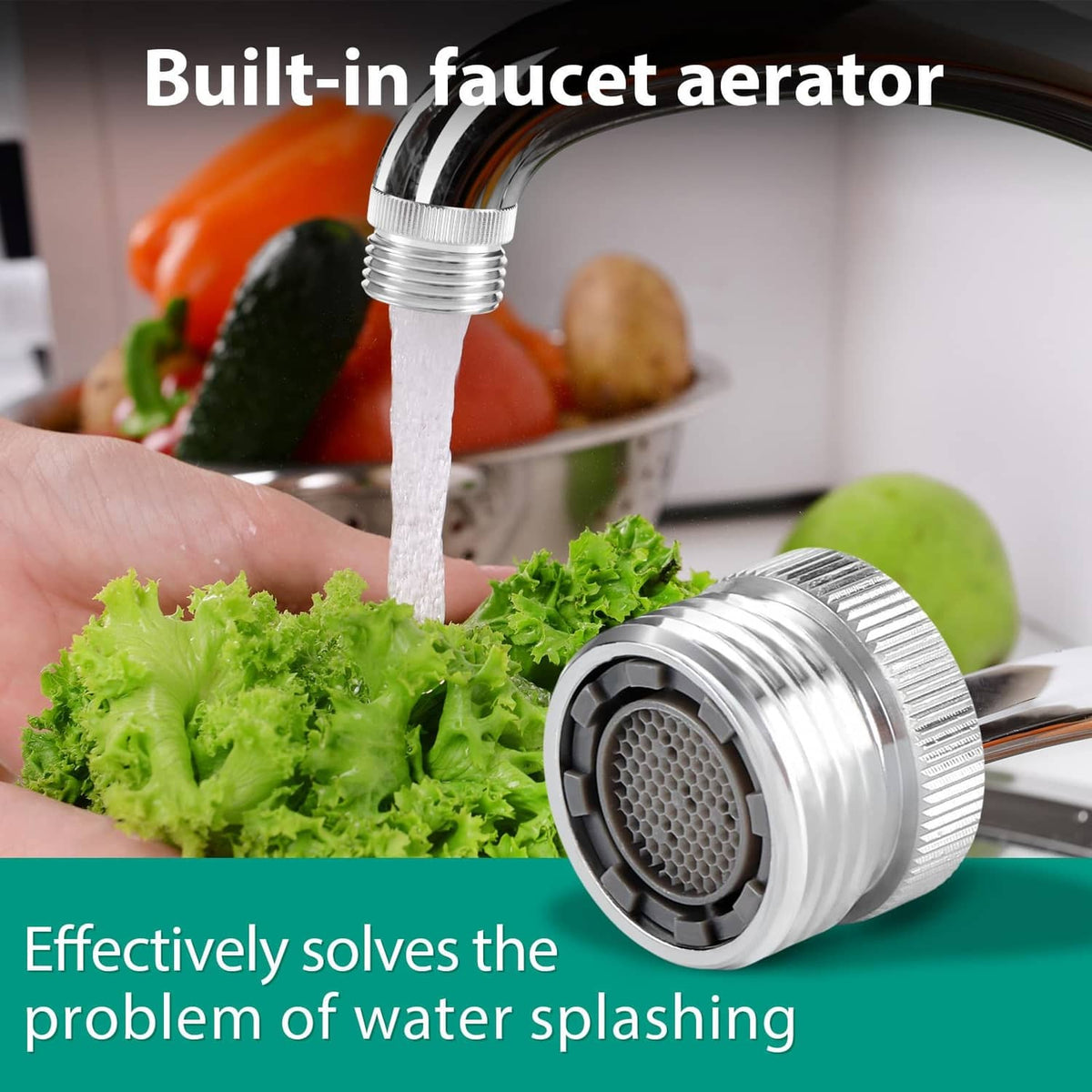 Silver faucet aerator adapter with water outlet and ribbed threaded hose connection