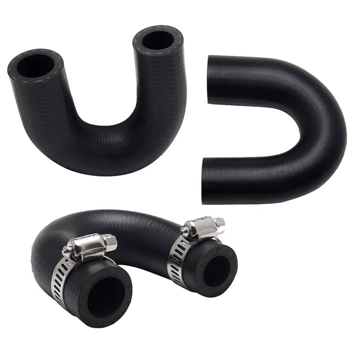 Black coolant crossover hose with two separate clamp-ready ends