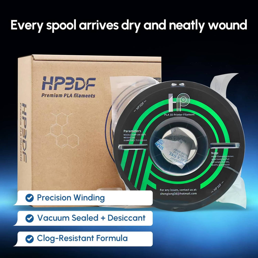 Vacuum-sealed PLA filament spool on black reel with skin-beige filament