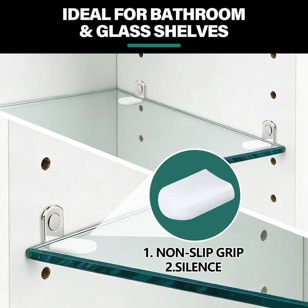 White and silver shelf peg for glass shelves, with protective cap for stable mounting
