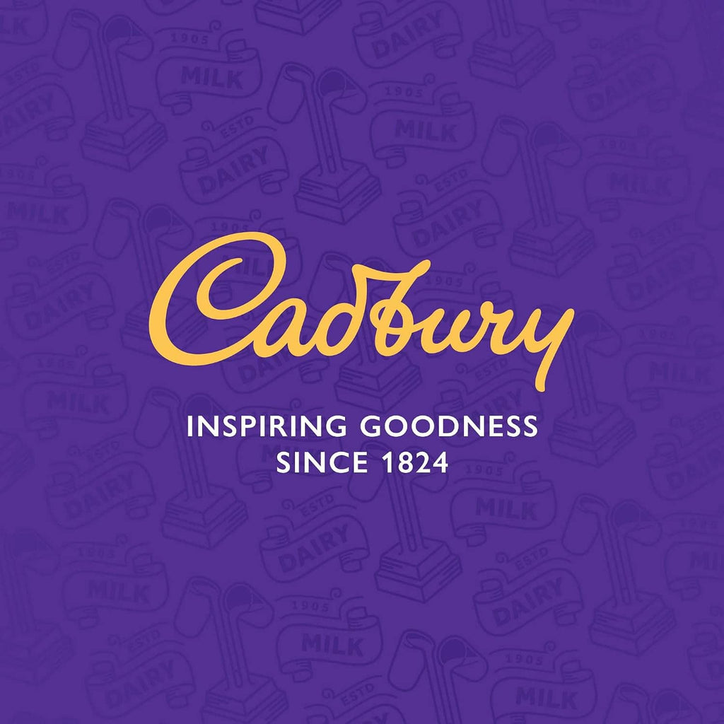 Cadbury hot chocolate branding panel with “Inspiring goodness since 1824” text