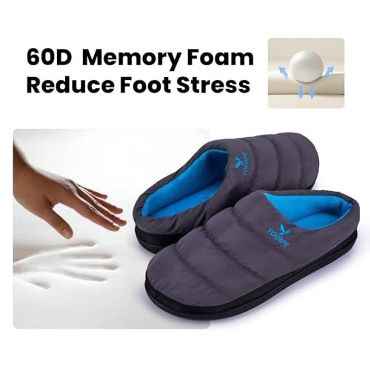 Two-tone slip-on slippers with cushioned quilted upper and blue-lined footbed