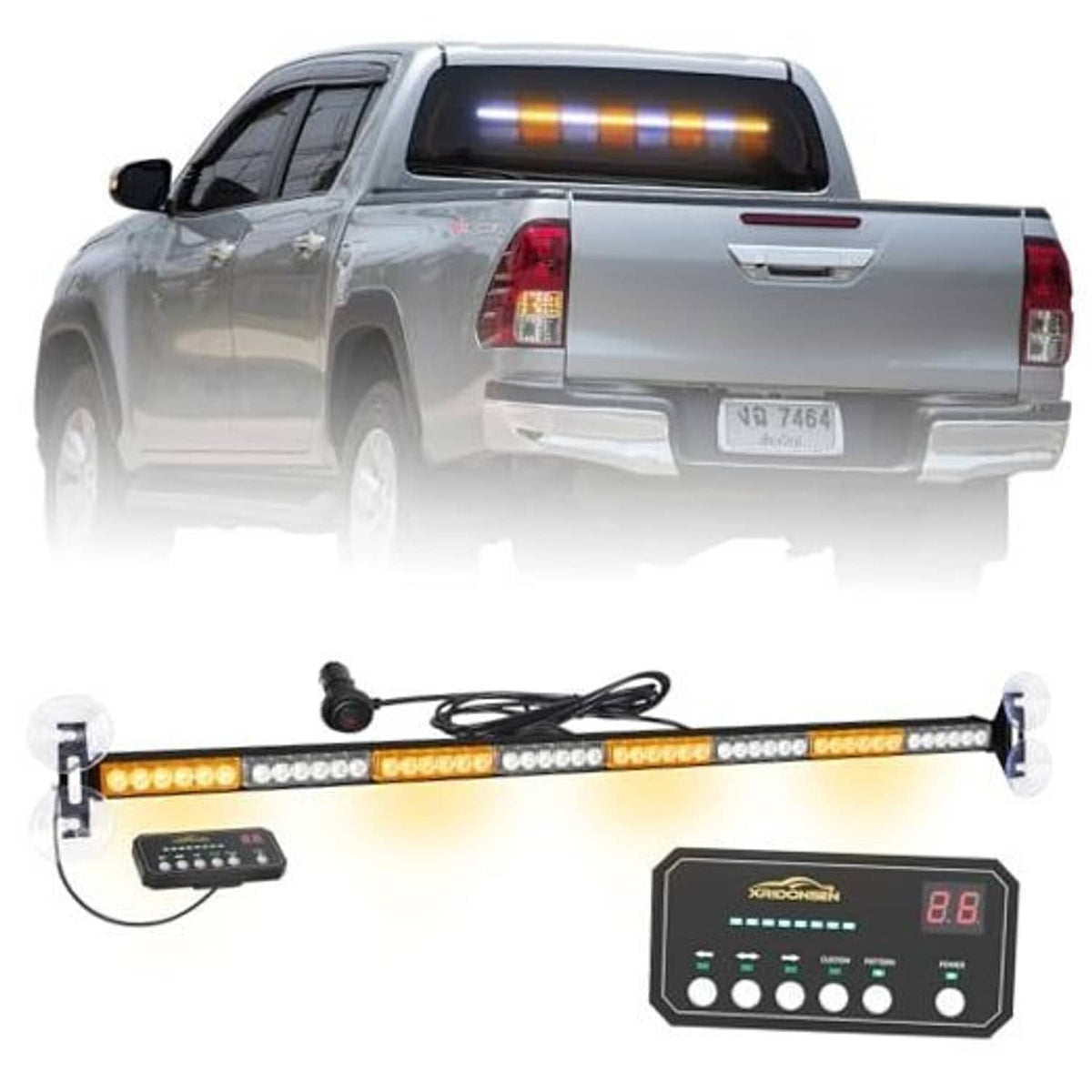 Traffic light bar with amber and white 48-LED strip and controller with wiring harness