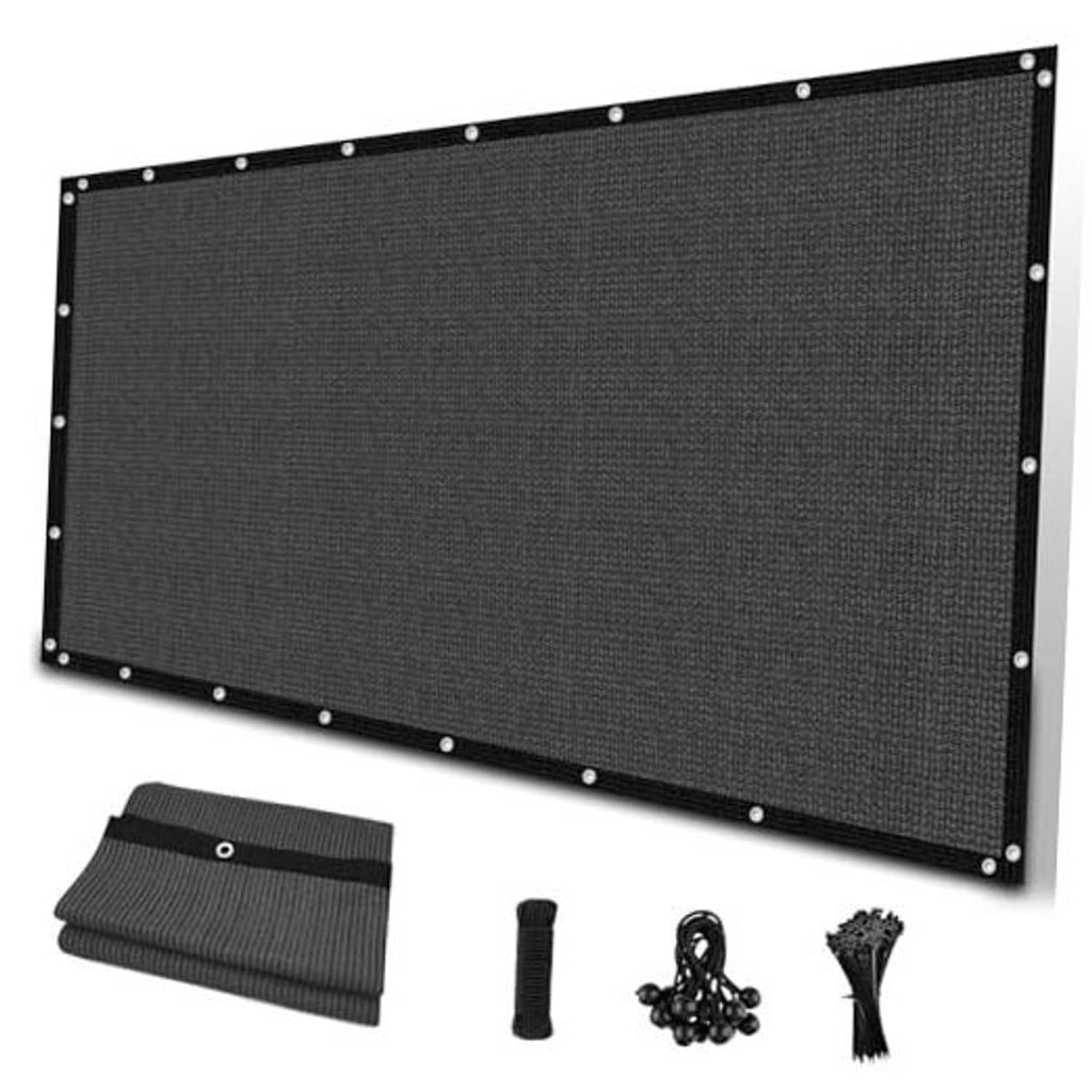 Dark gray shade cloth panel with metal grommets, rectangular pergola cover