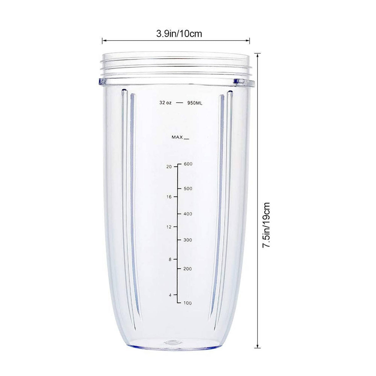 32 oz clear replacement cup size diagram with black lid and measurement markings