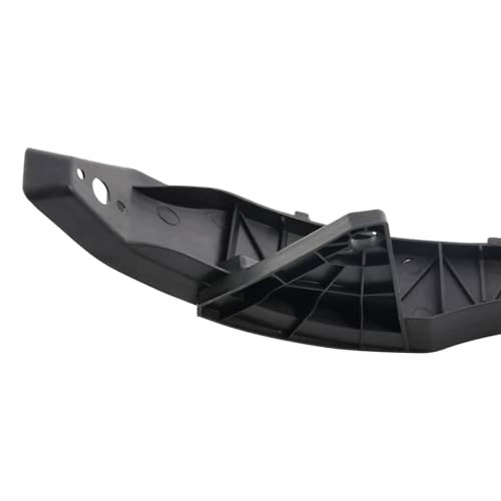 Black bumper support bracket end with mounting holes, inner ribbing, and clip points